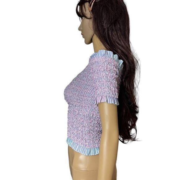 Petersyn Revolve Women's Kinsey Smocked Off-Shoulder‎ Cotton Top in Cocktail M - Picture 3 of 8